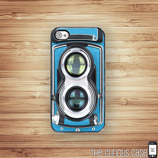 Vintage Blue Retro Camera Iphone 4 Iphone 4s Hard Case Black Trim on